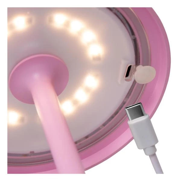 Lucide JOY - Lampe de table Rechargeable Intérieur/Extérieur - Batterie/Piles - Ø 12 cm - LED Dim. - 1x1,5W 3000K - IP54 - Rose - détail 4